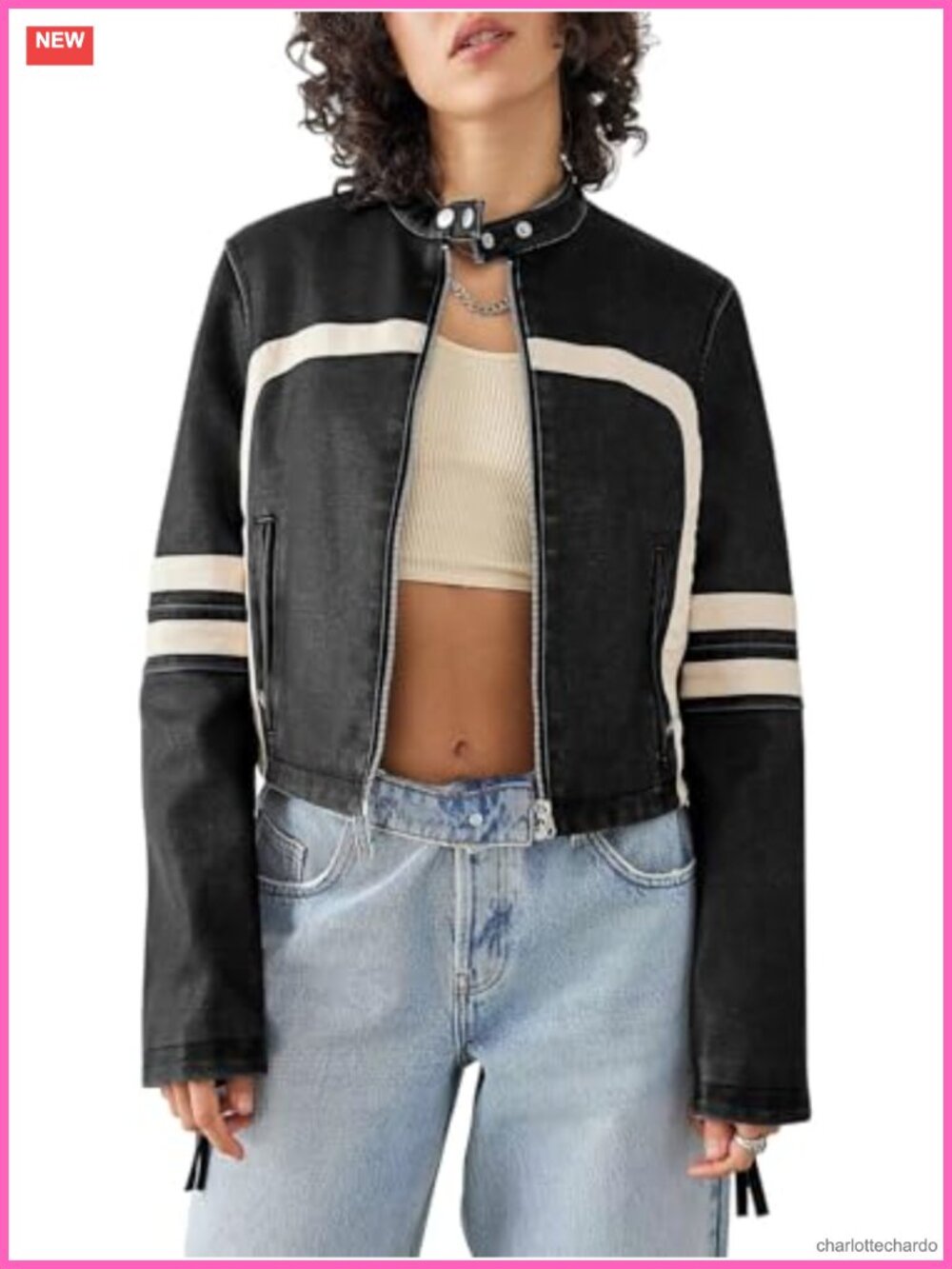 Faux Leather Cropped Moto Biker Jacket Racer Stand Collar Zip Coat